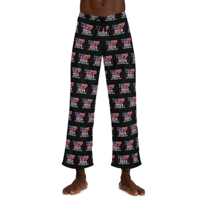 Trump Take America Back Black Drawstring Polyester Made in U.S.A. Men's Pajama Pants (AOP)