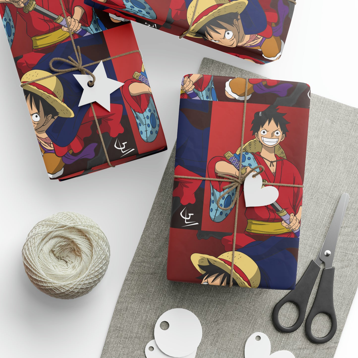 Monkey Luffy Red and Blue Anime Cartoon One Piece Geburtstagsgeschenkpapier