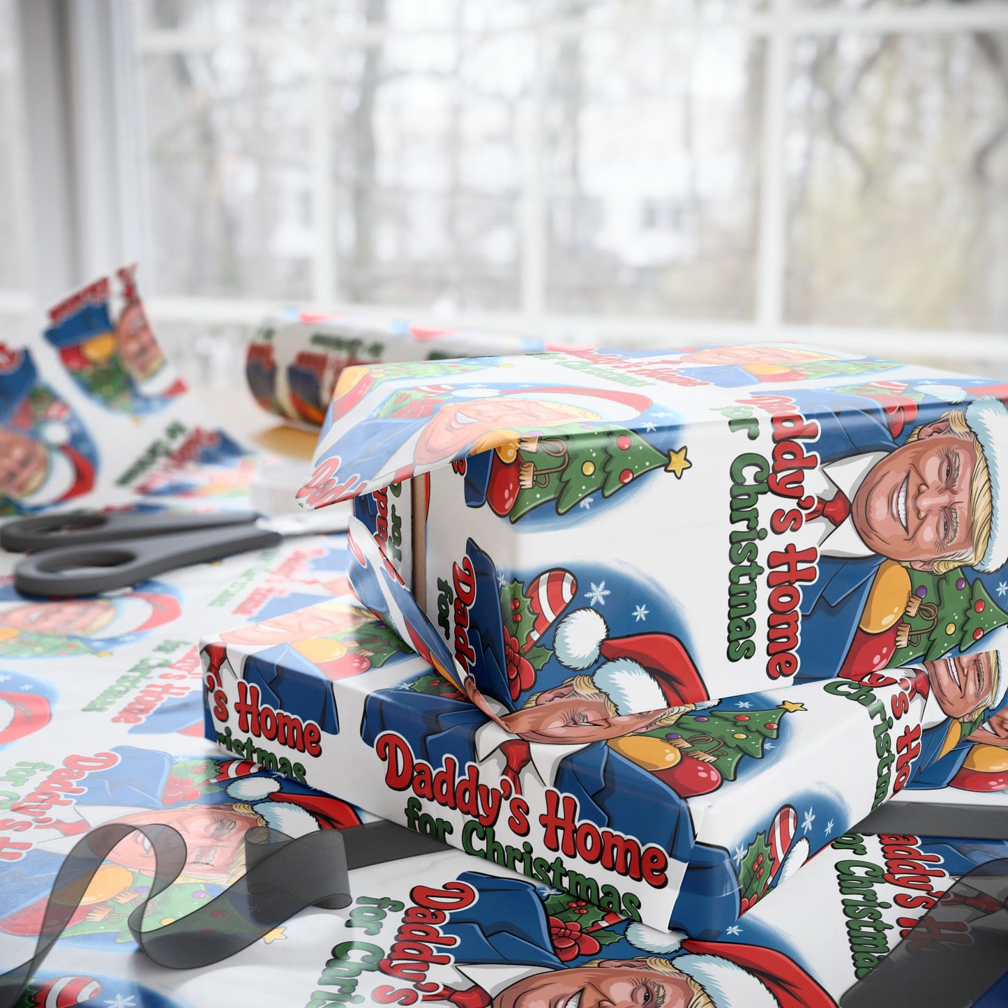 "Daddy's Home for Christmas" Trump Christmas Wrapping Paper