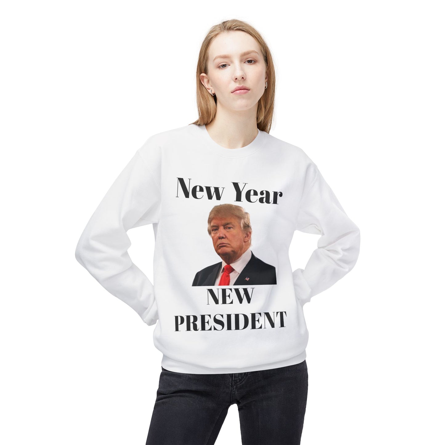 New Year New President Trump 2024 Unisex Midweight Cotton Blend Soft style Fleece Crewneck Sweatshirt Choose Color