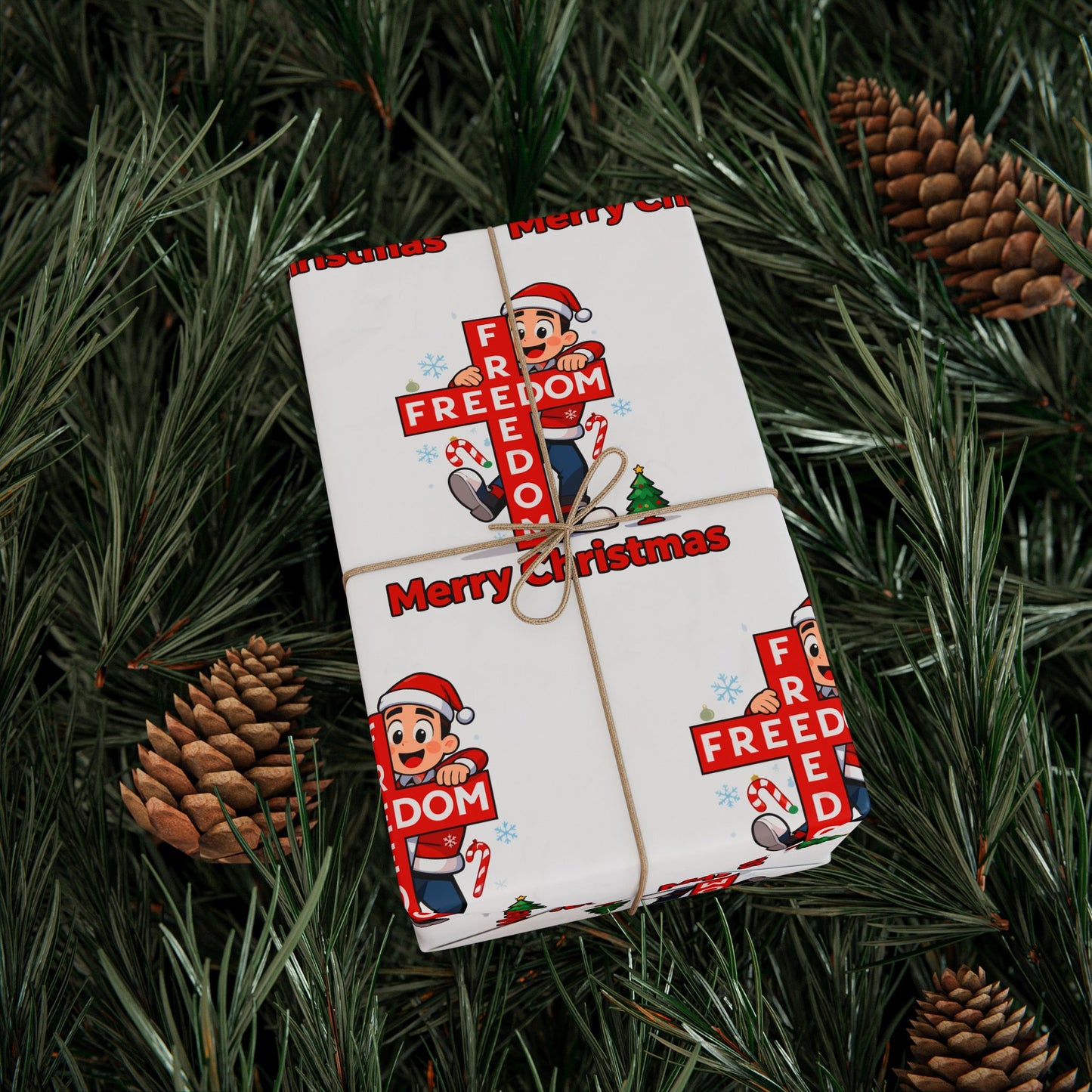 Freedom Cross Cartoon Charlie Kirk Merry Christmas Wrapping Papers
