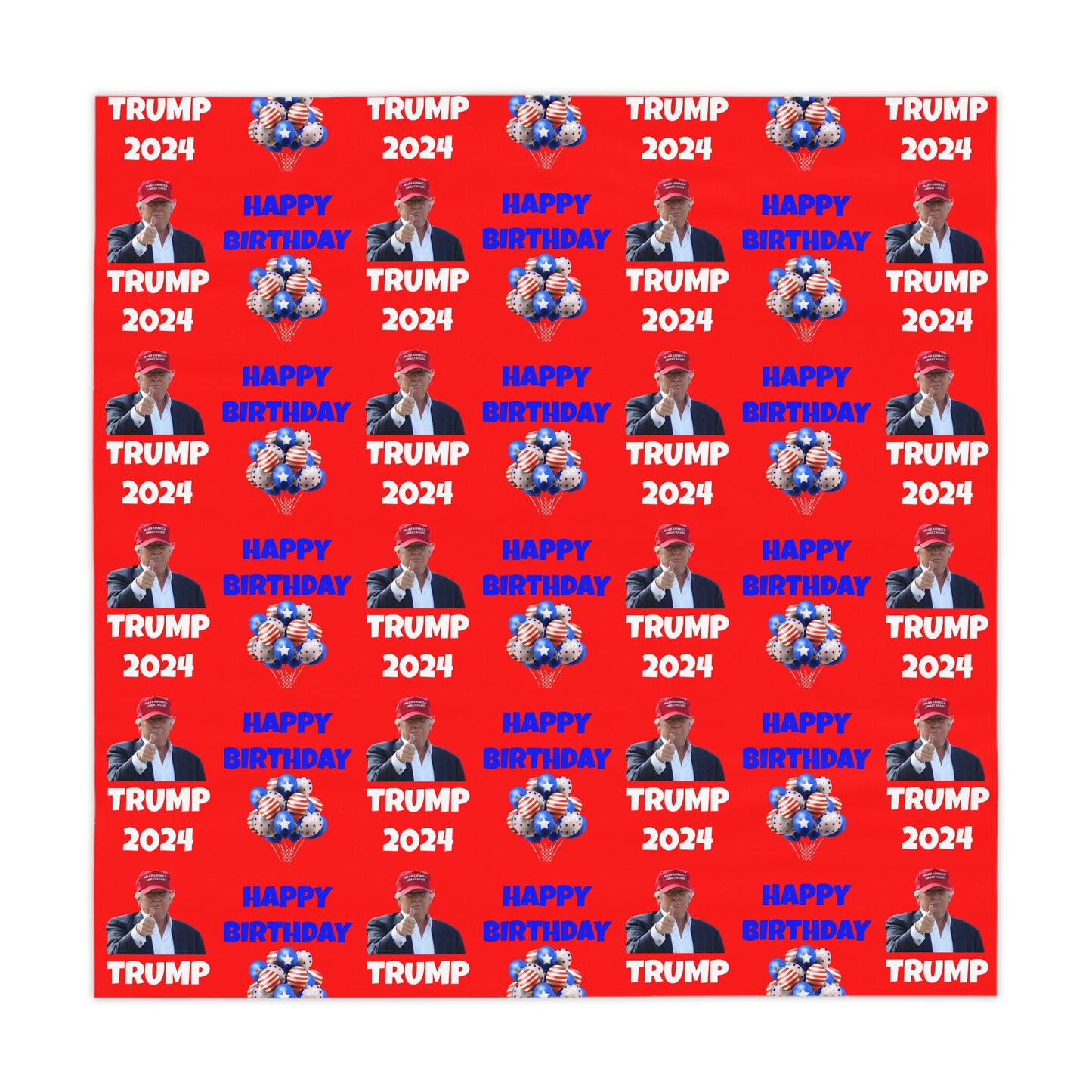 Happy Birthday Trump 2024 Red Celebration Fabric Tablecloth