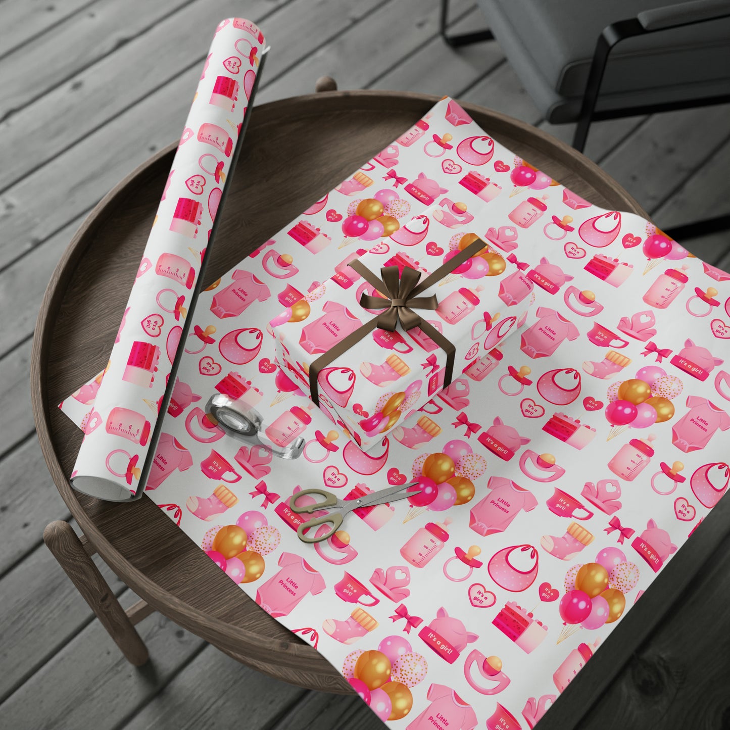 Girl Pink Baby Shower Toys Drawing Cartoon Present Birthday Gift Wrapping Papers