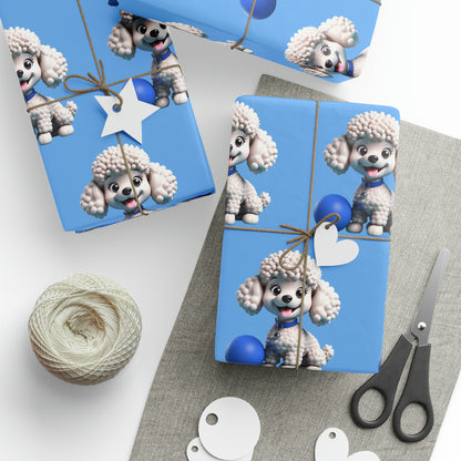 Poodle with ball Puppy Blue Birthday Gift Present Holiday Wrapping Paper