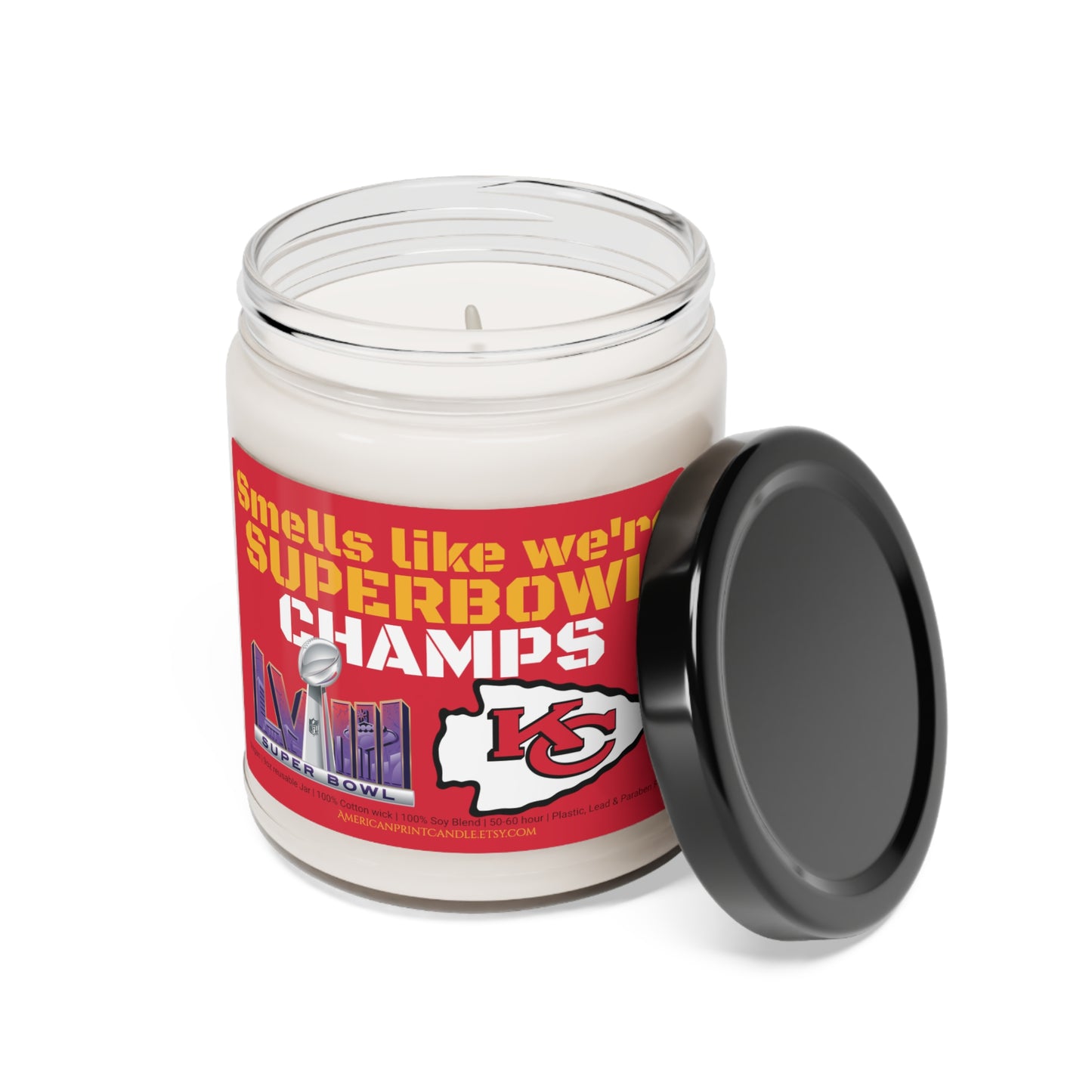Smells like we're Superbowl CHAMPS Kansas City Chiefs Scented Soy Candle 9oz