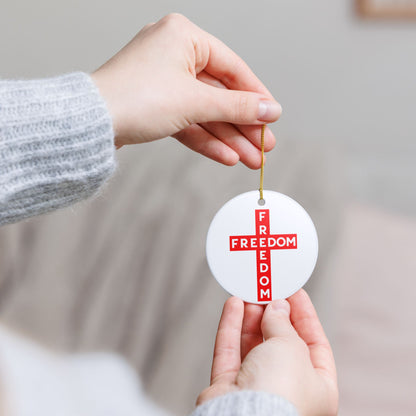 Red FREEDOM Cross Ceramic Ornament