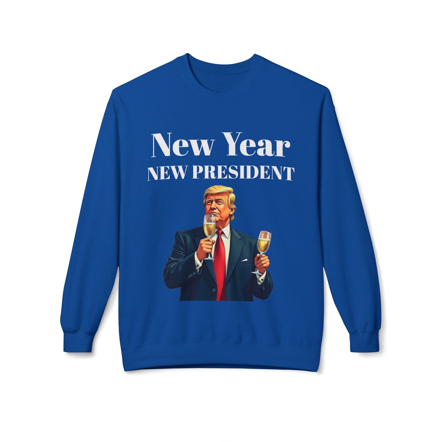 New Year New President Trump 2024 Unisex Midweight Cotton Blend Soft style Fleece Crewneck Sweatshirt