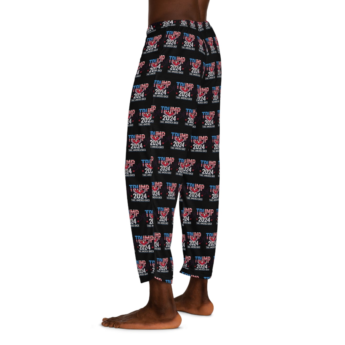 Trump Take America Back Black Drawstring Polyester Made in U.S.A. Men's Pajama Pants (AOP)