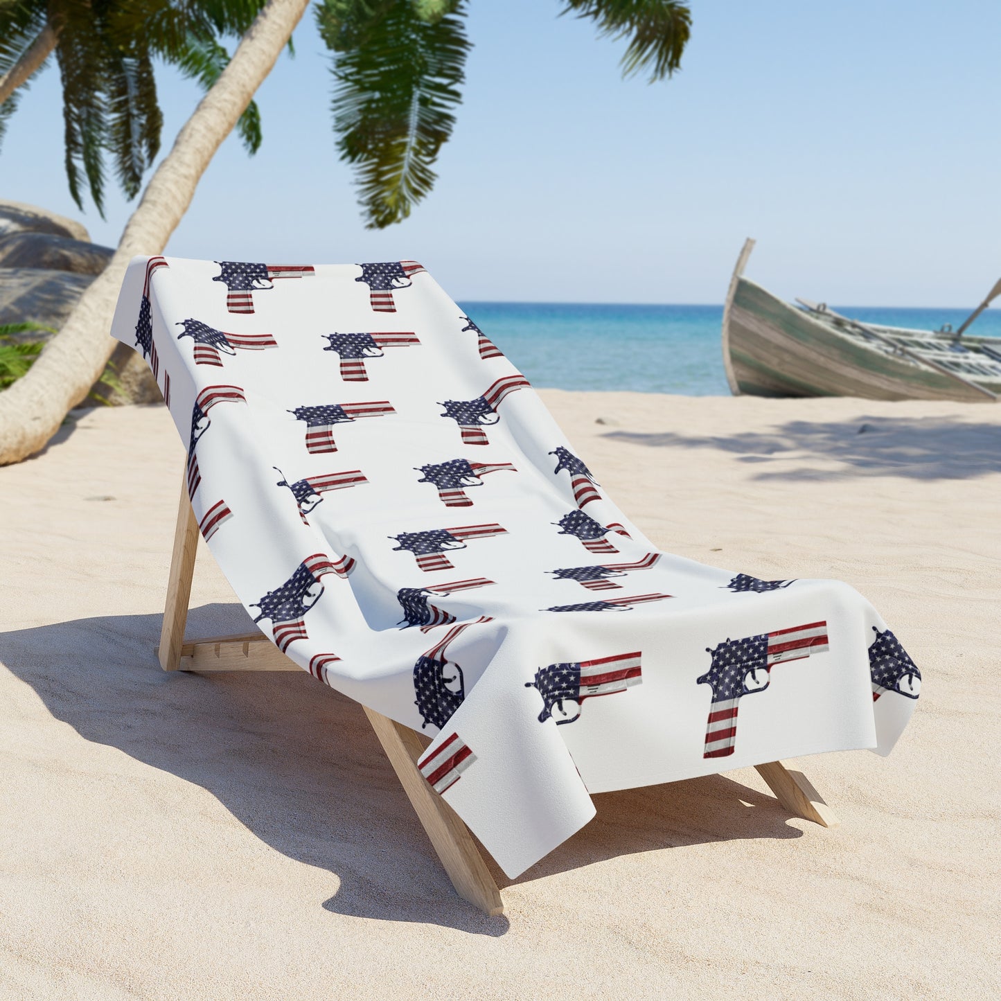 American Flag Pistol Red White and Blue Patriotic Jumbo Beach Towel