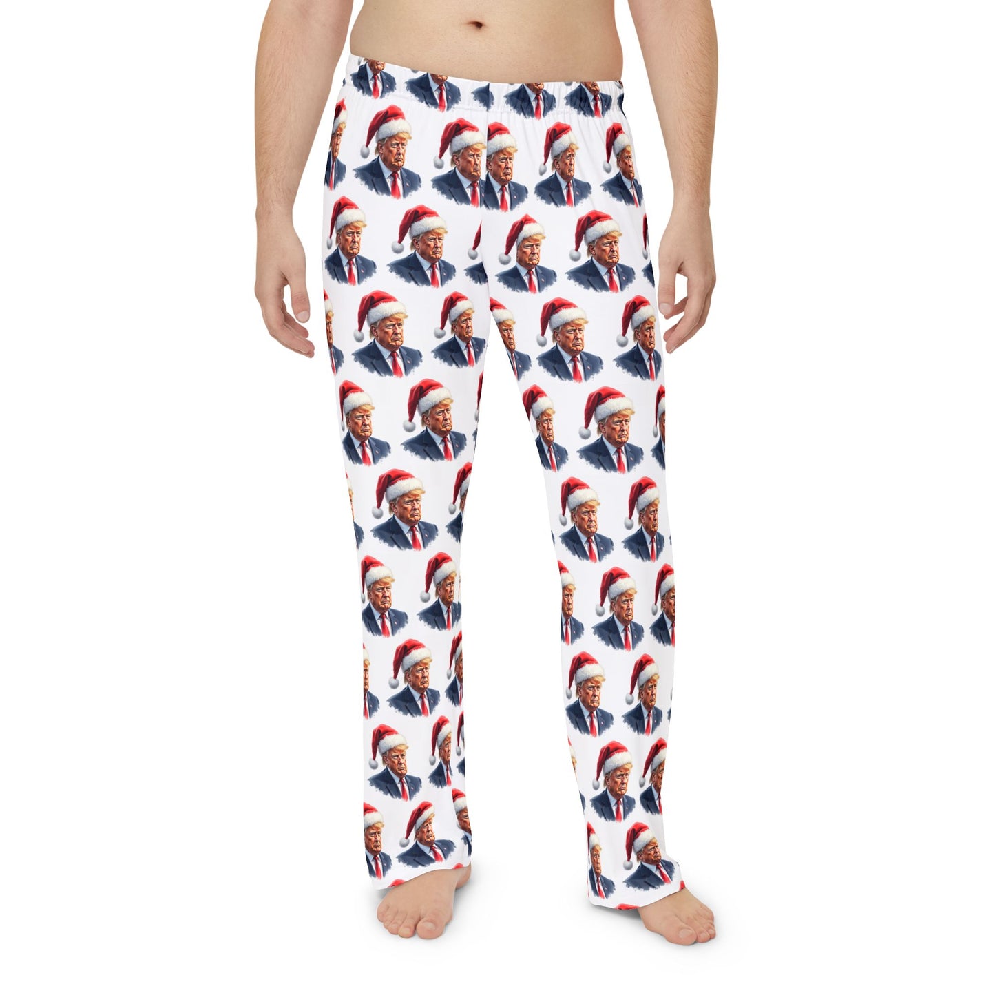 Trump in Santa Hat Style MAGA Christmas Men's Polyester Lounge Comfy Pajama Pants