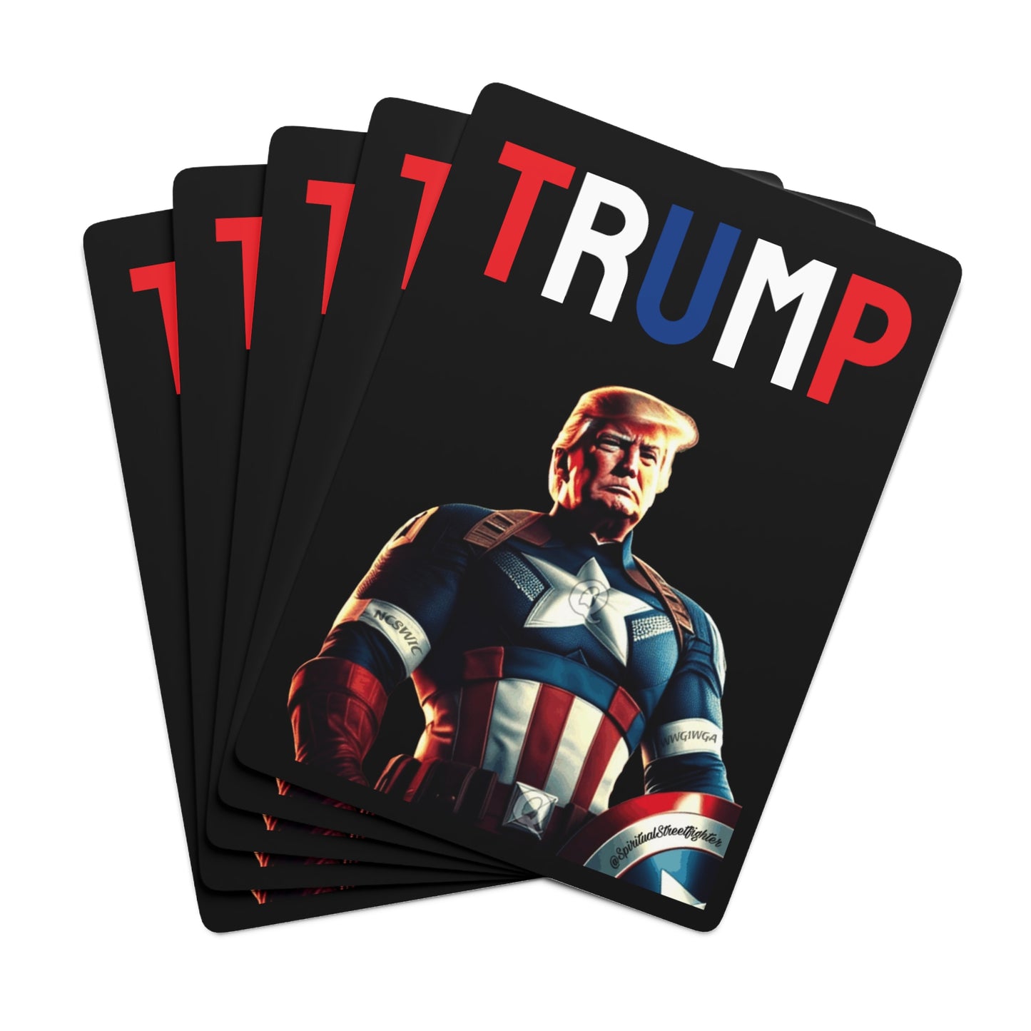 Trump Captain America spielt Pokerkarten
