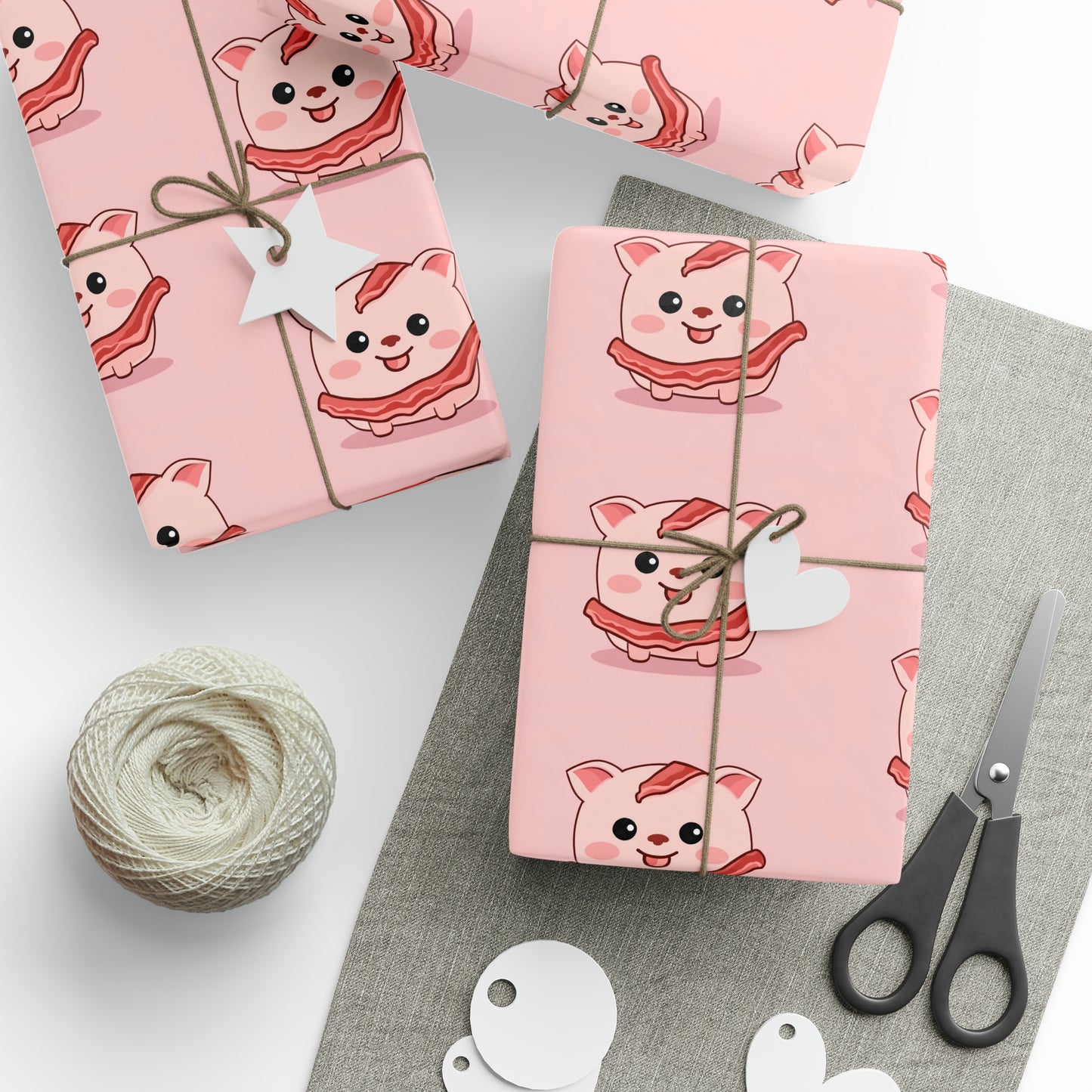 Cute Pig with Bacon Pink High Definition Birthday Gift Present Holiday Wrapping Paper