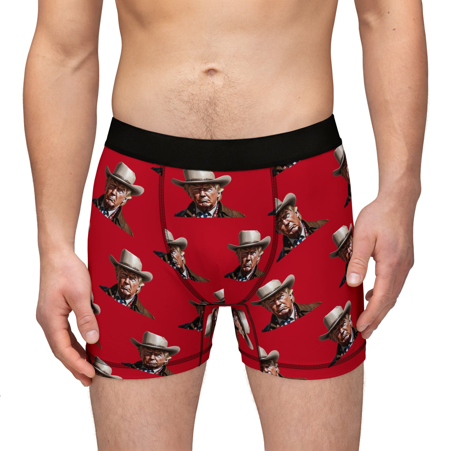 Cowboy-Trump-Rot-Allover-Print-Herren-Boxershorts