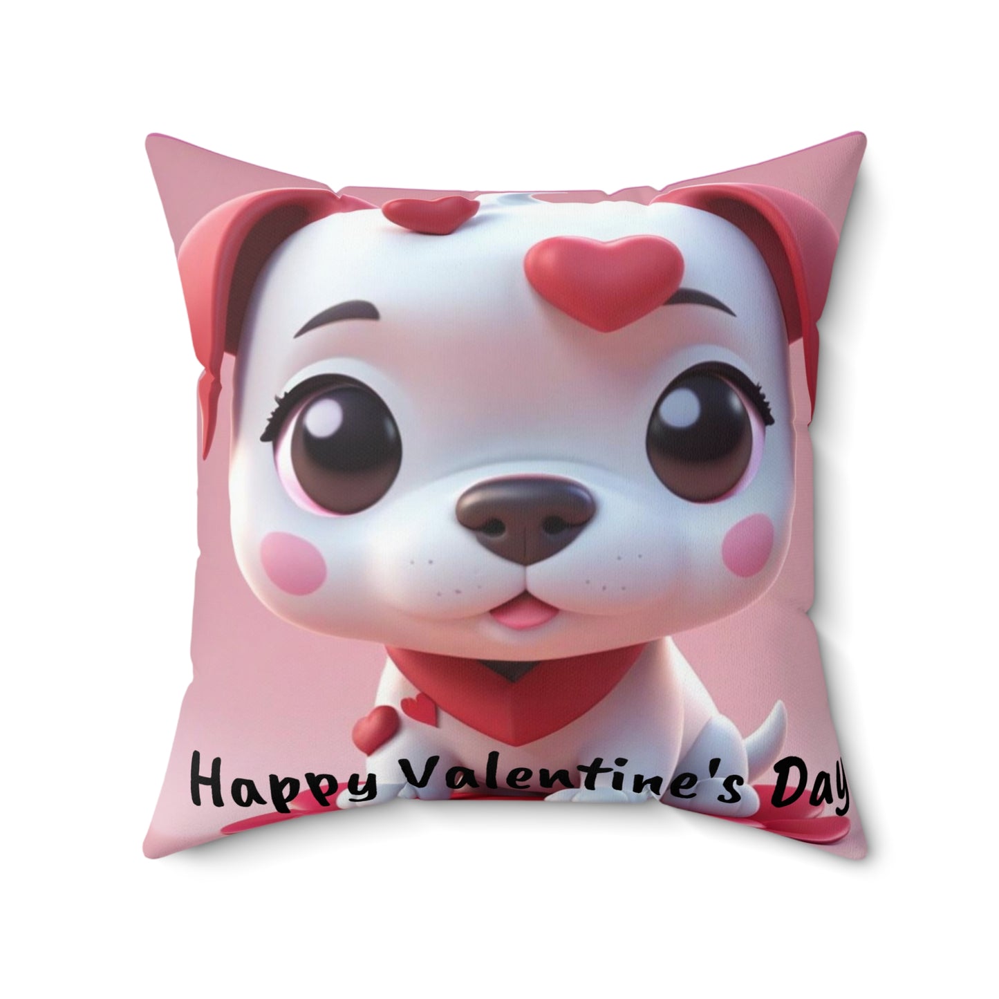 Happy Valentine's Day Puppy Spun Polyester Square Pillow