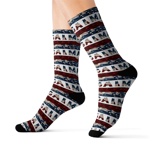 MAGA Red White and Blue Trump Cushioned Sublimation Socks