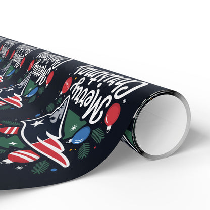 New England Football Merry Christmas Sports Gift Wrap, Holiday Present Wrap, Christmas Gift Wrap, Gift Packaging