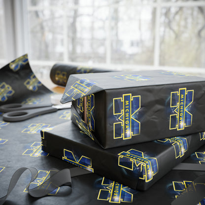 Michigan Wolverines Birthday Gift Wrapping Paper football Basketball Holiday