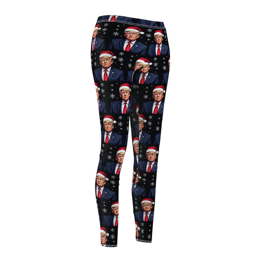 Trump Christmas Santa Hat Pixel Style 2024 MAGA Blue Women's Casual Leggings