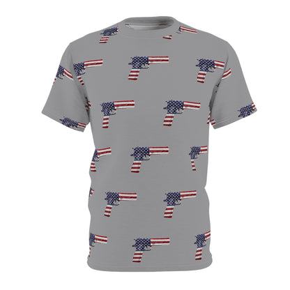 Amerikanische Flagge, Rot, Weiß und Blau, Pistolengrau, Unisex, sportliches Cut &amp; Sew Soft-T-Shirt