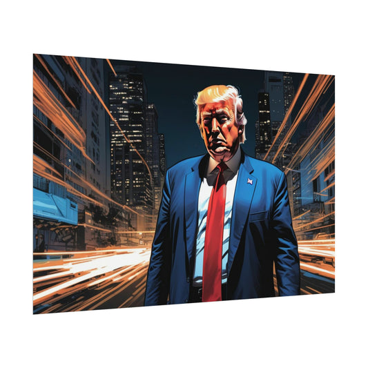 Gerollte Poster im Trump-Comic-Stil 1, wählen Sie Größe und Finish