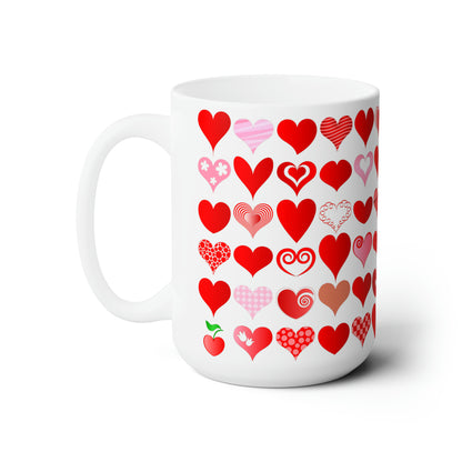 Many hearts and lots of Love Valentine's Day Jumbo Ceramic Mug White 15oz