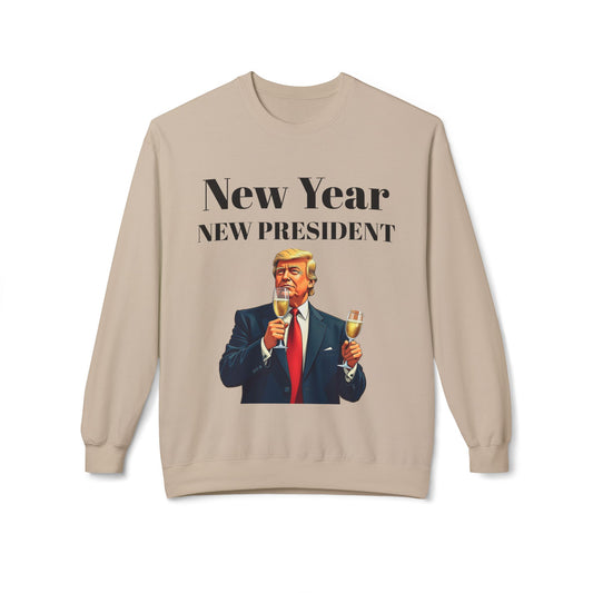 New Year New President Trump 2024 Unisex Midweight Cotton Blend Soft style Fleece Crewneck Sweatshirt