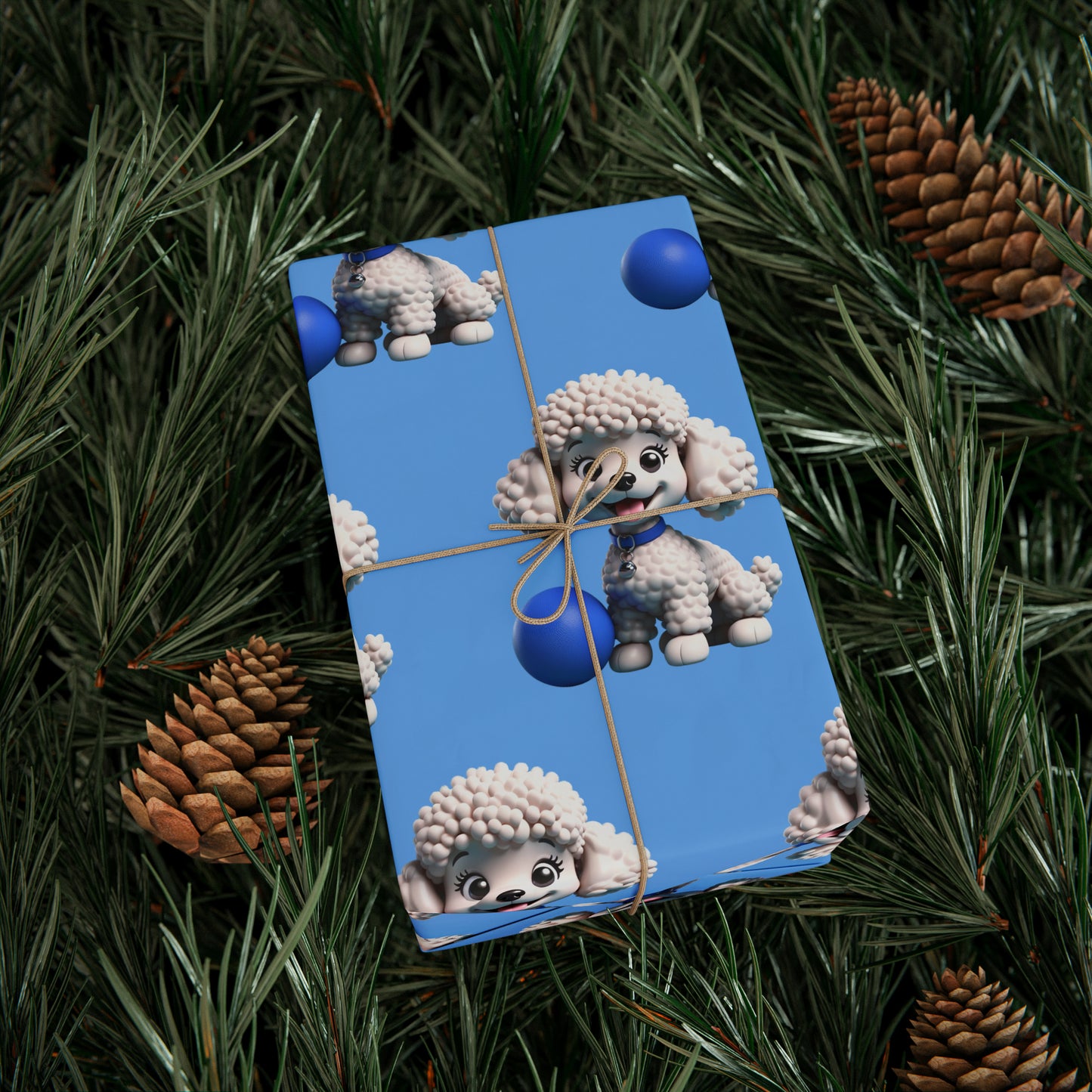 Poodle with ball Puppy Blue Birthday Gift Present Holiday Wrapping Paper