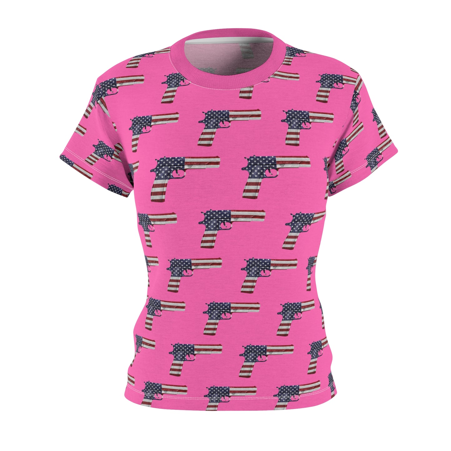Rosa American Flag Pistol Damen Cut &amp; Sew T-Shirt 2A