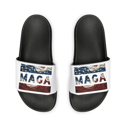Women's Trump MAGA Red white and blue Comfy PU Slide Sandals