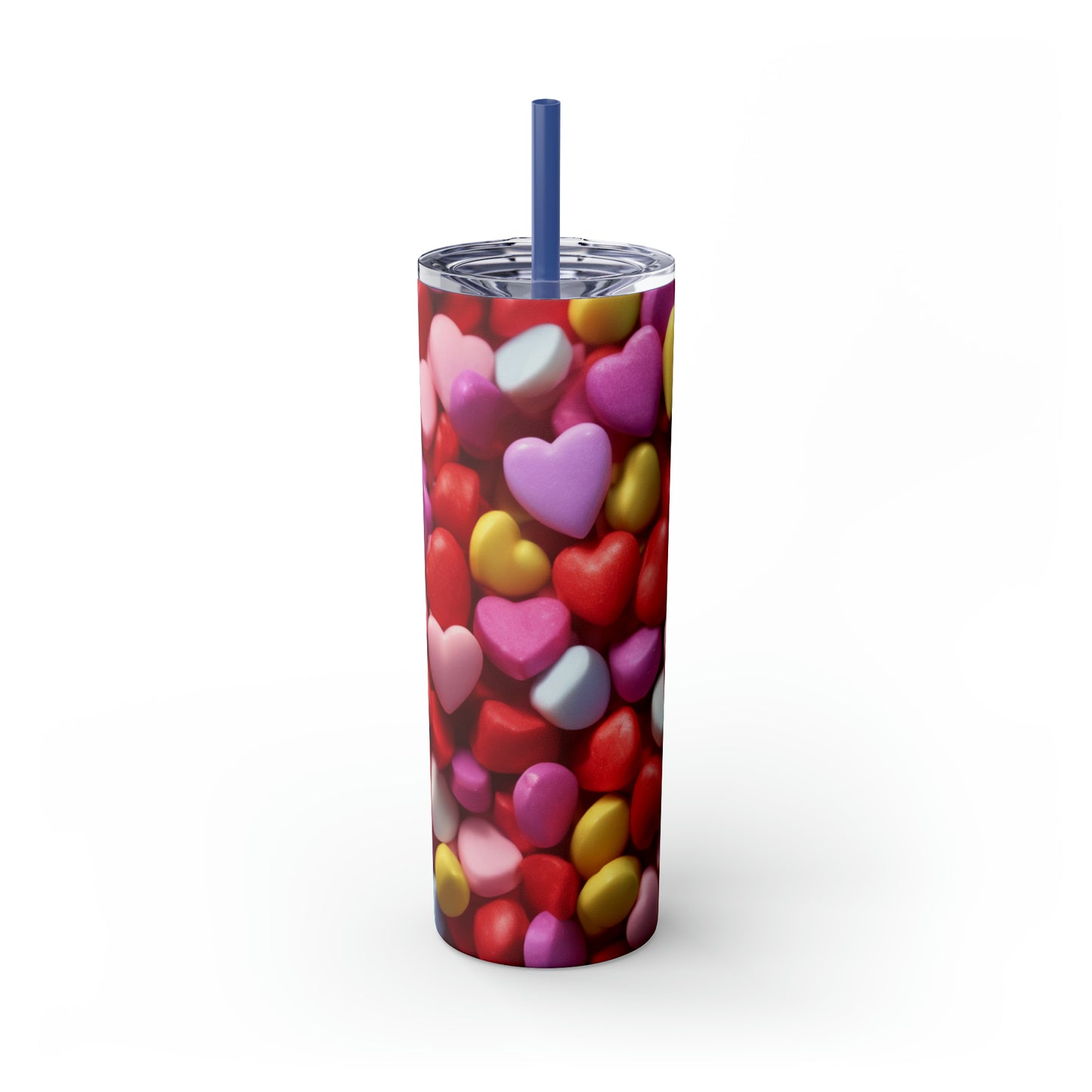CANDY Valentine's Day Hearts Skinny Tumbler with Straw, 20oz