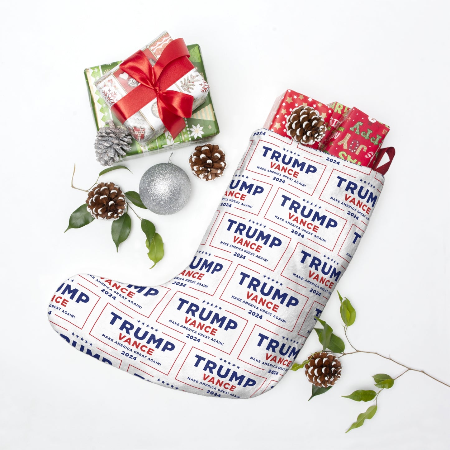 Trump MAGA Vance Holiday Hanging Polyester High-Definition Printed Christmas Stockings