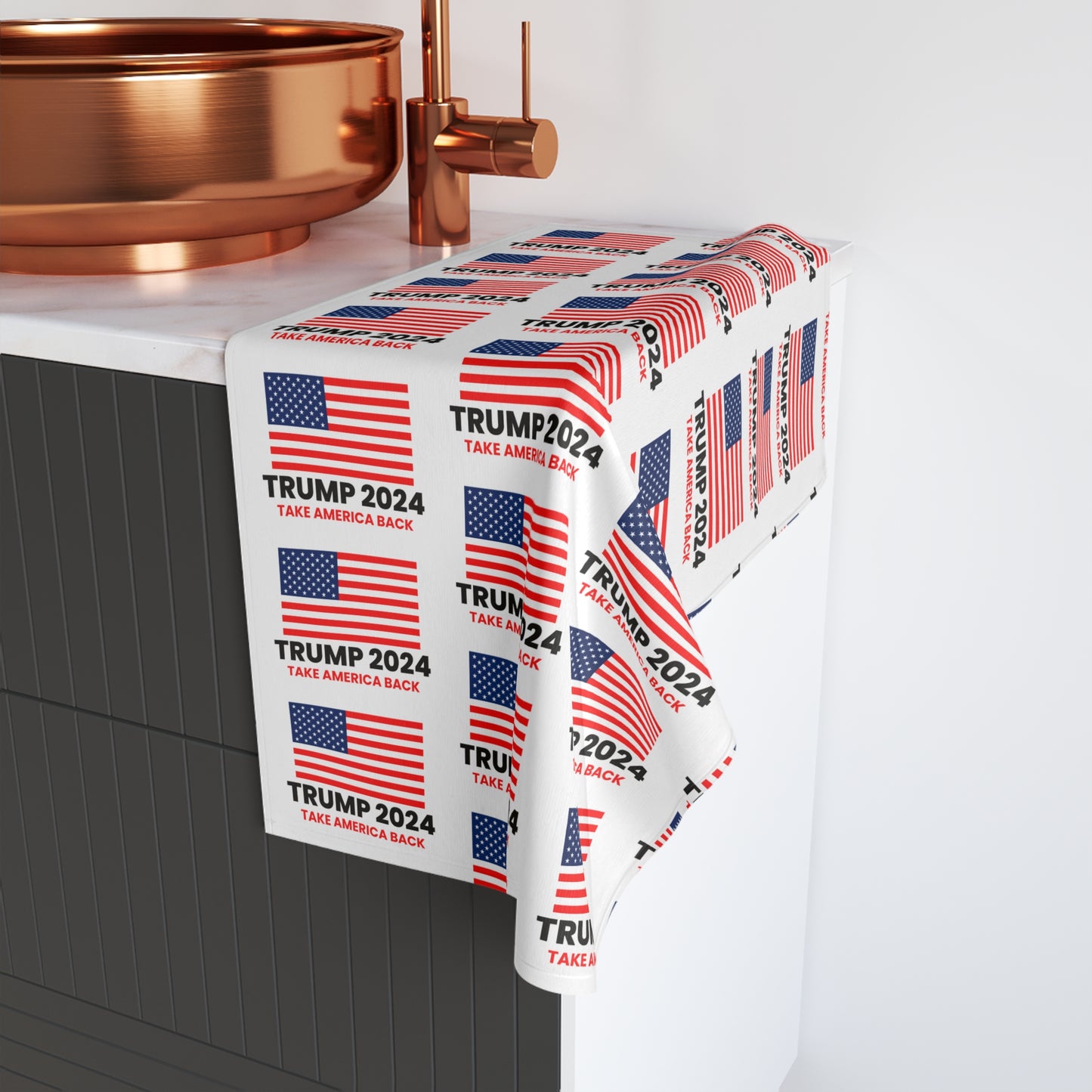 Trump 2024 Take Back American Flag Black Kitchen Bathroom Soft Hand Towel