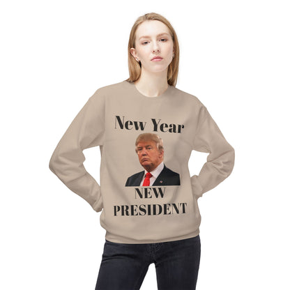 New Year New President Trump 2024 Unisex Midweight Cotton Blend Soft style Fleece Crewneck Sweatshirt Choose Color