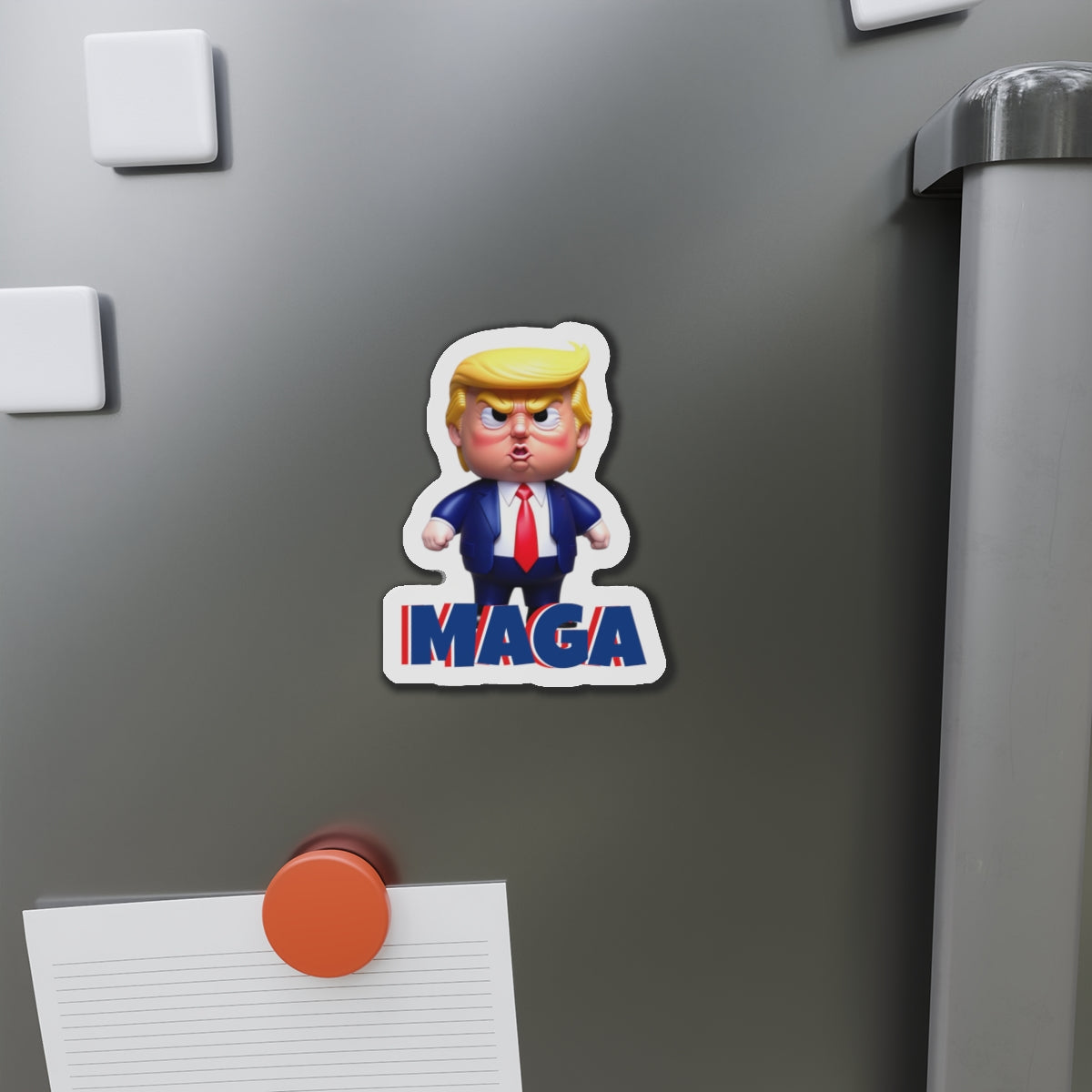 Little Trump MAGA – gestanzter Magnet-Cartoon im wütenden Stil