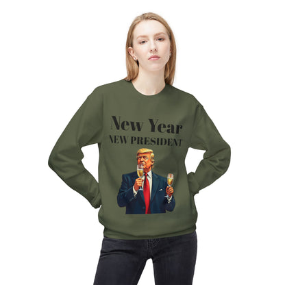 New Year New President Trump 2024 Unisex Midweight Cotton Blend Soft style Fleece Crewneck Sweatshirt