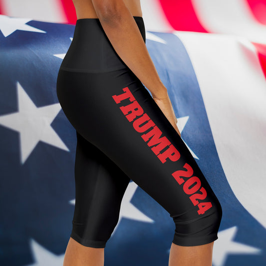 Trump 2024 Black and Red Women’s Yoga Triangle gusset Athletic Capri Leggings