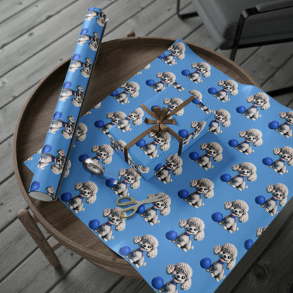 Poodle with ball Puppy Blue Birthday Gift Present Holiday Wrapping Paper