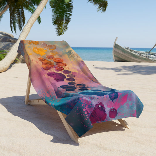 Buntes, weiches Jumbo-Strandtuch mit Batikmuster und Hundepfotenmuster