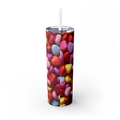 CANDY Valentine's Day Hearts Skinny Tumbler with Straw, 20oz