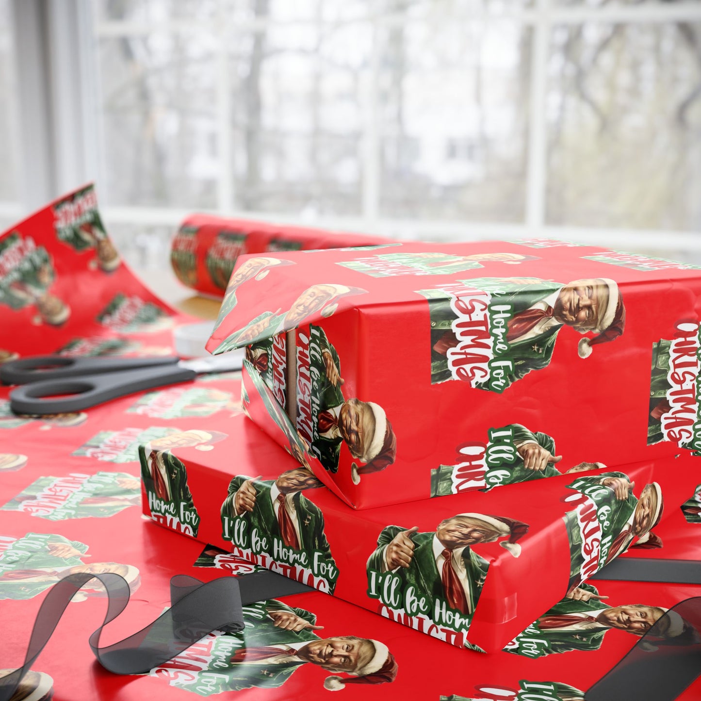 I'll be home for Christmas Red Trump Christmas Wrapping Paper