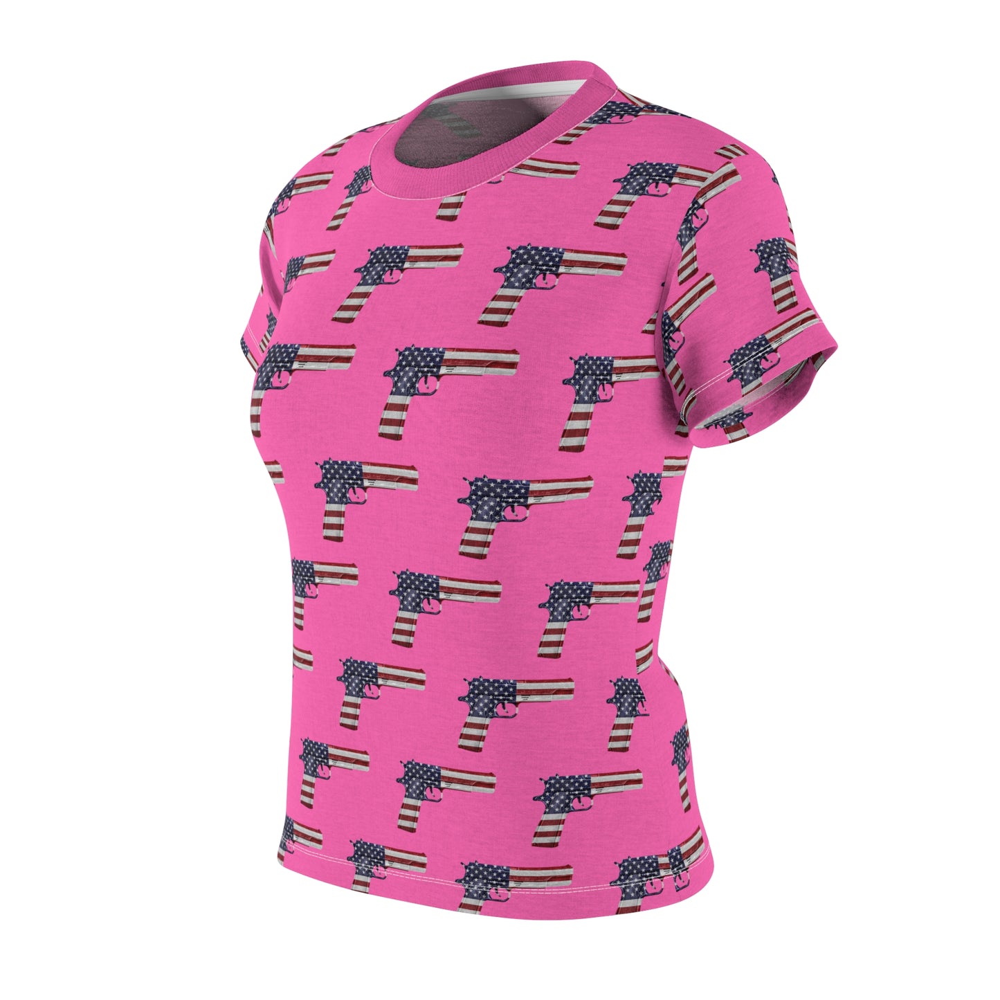 Pink American Flag Pistol Women's Cut & Sew Tee 2A