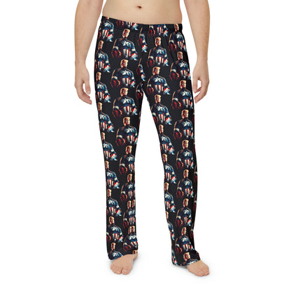 Captain Trump America Schwarze bequeme Lounge-Pyjamahose aus Polyester für Herren
