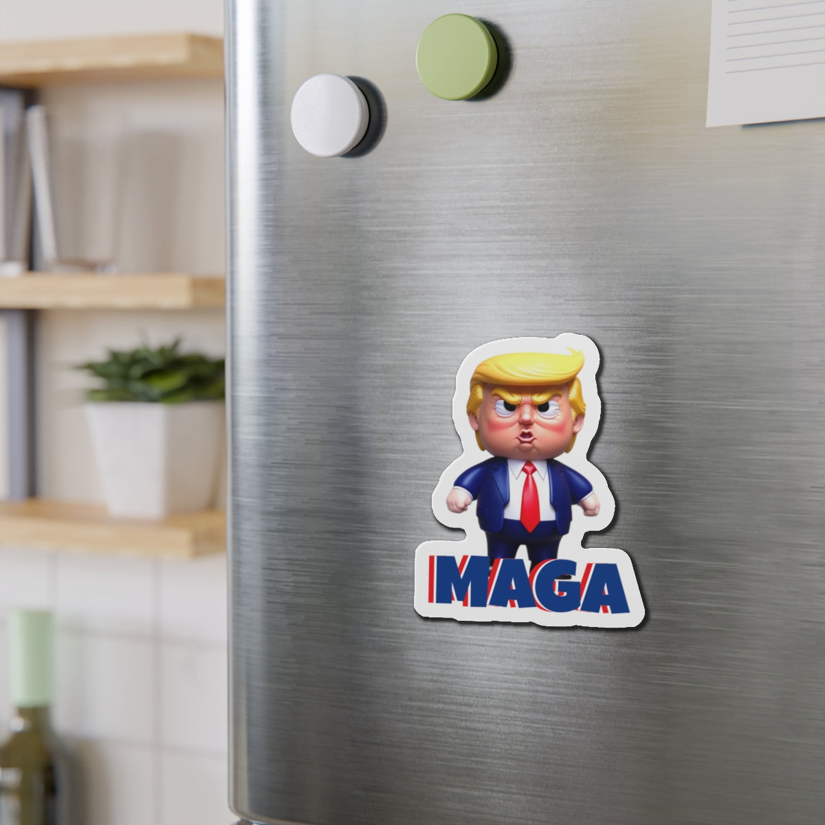 Little Trump MAGA – gestanzter Magnet-Cartoon im wütenden Stil