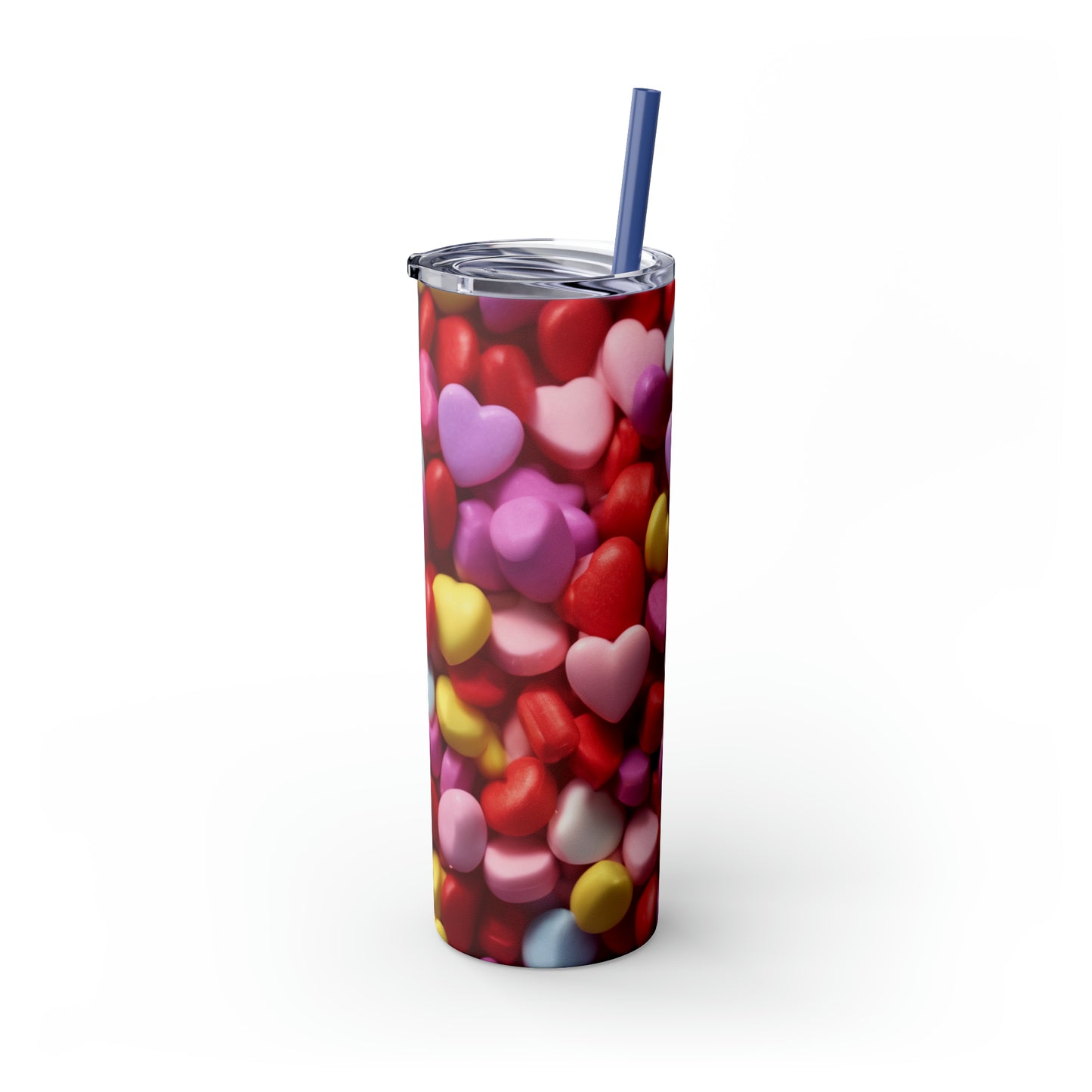 CANDY Valentine's Day Hearts Skinny Tumbler with Straw, 20oz