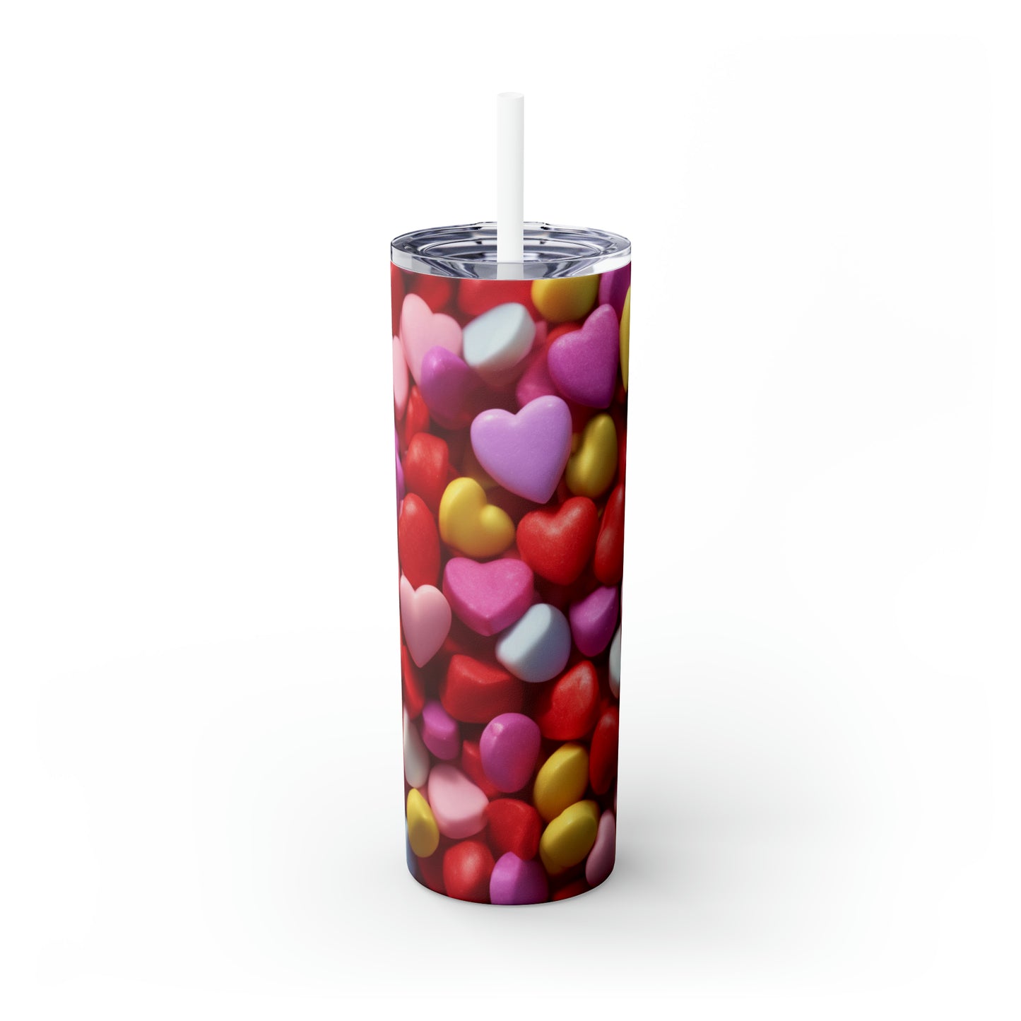 CANDY Valentine's Day Hearts Skinny Tumbler with Straw, 20oz