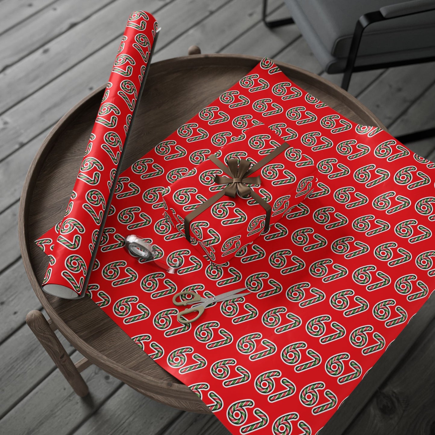 67 Candy Cane Red Merry Christmas meme Wrapping Papers - Santa Cartoon Funny Gift Wrap, Holiday Present, Six Seven