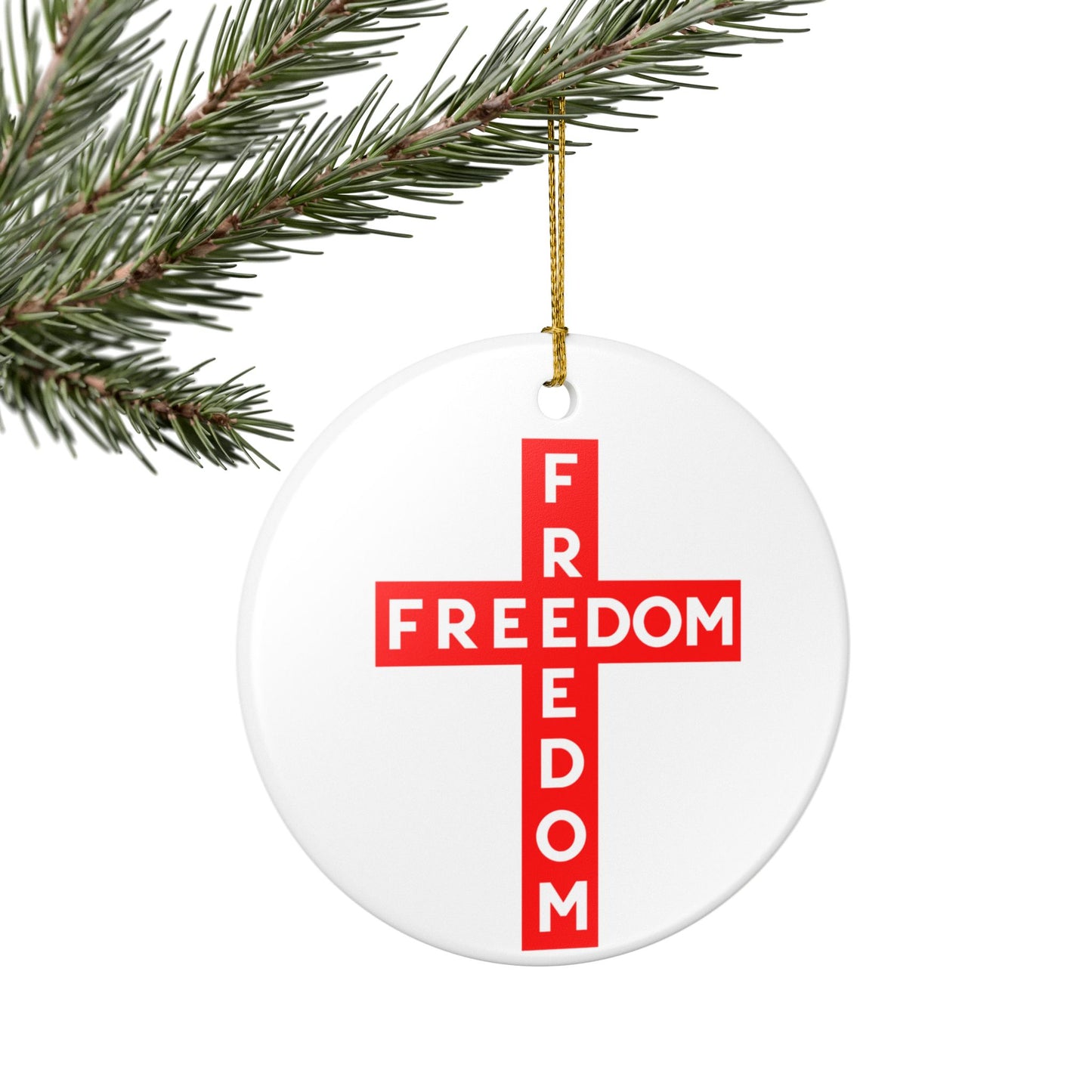 Red FREEDOM Cross Ceramic Ornament