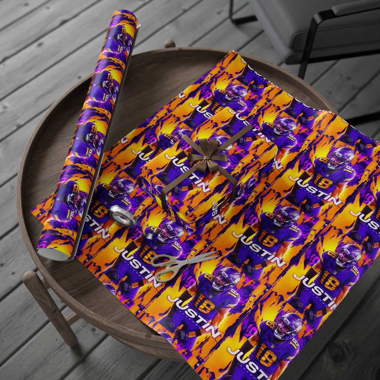 Justin Jefferson Vikings NFL Football Birthday Graduation Gift Wrapping Paper Holiday