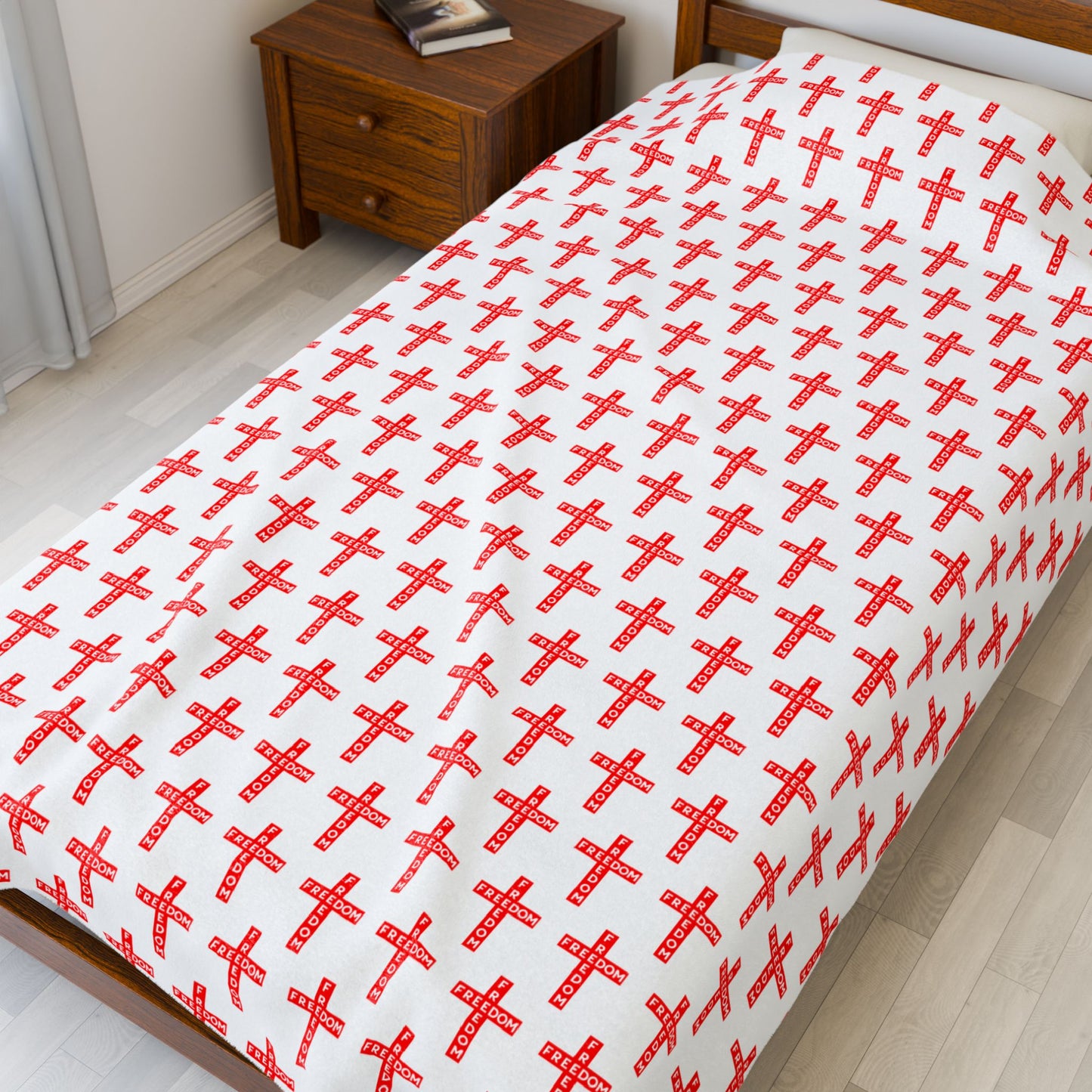 Red Freedom Cross Pattern Jumbo Plush Velveteen Blanket —  60" x 80"