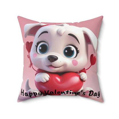 Happy Valentine's Day Puppy Spun Polyester Square Pillow